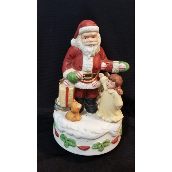 Homco Santa Claus Is Coming To Town Christmas Music Figurine 8"t Porcelain Spins - Picture 1 of 8